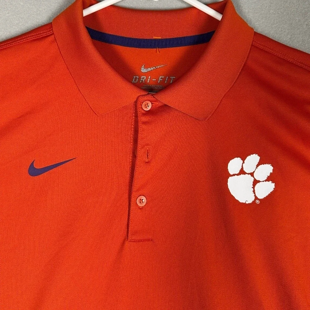 Clemson Tigers Nike Polo Shirt Mens XL Orange Dri-Fit NCAA Performance Rugby EUC